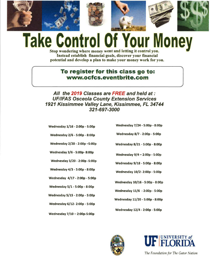 Taking Control of Your Money (TCM) 2019 Class Schedule