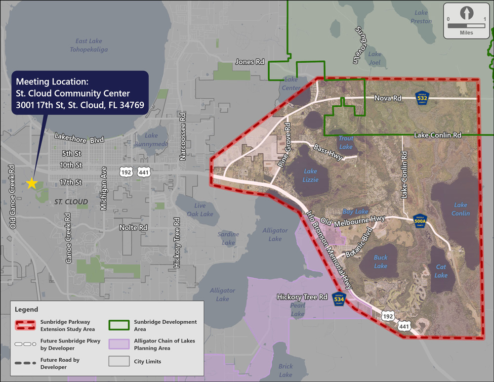 Osceola County will hold a Public Meeting for the Sunbridge Parkway extension project on Thursday, October 24, 2024.