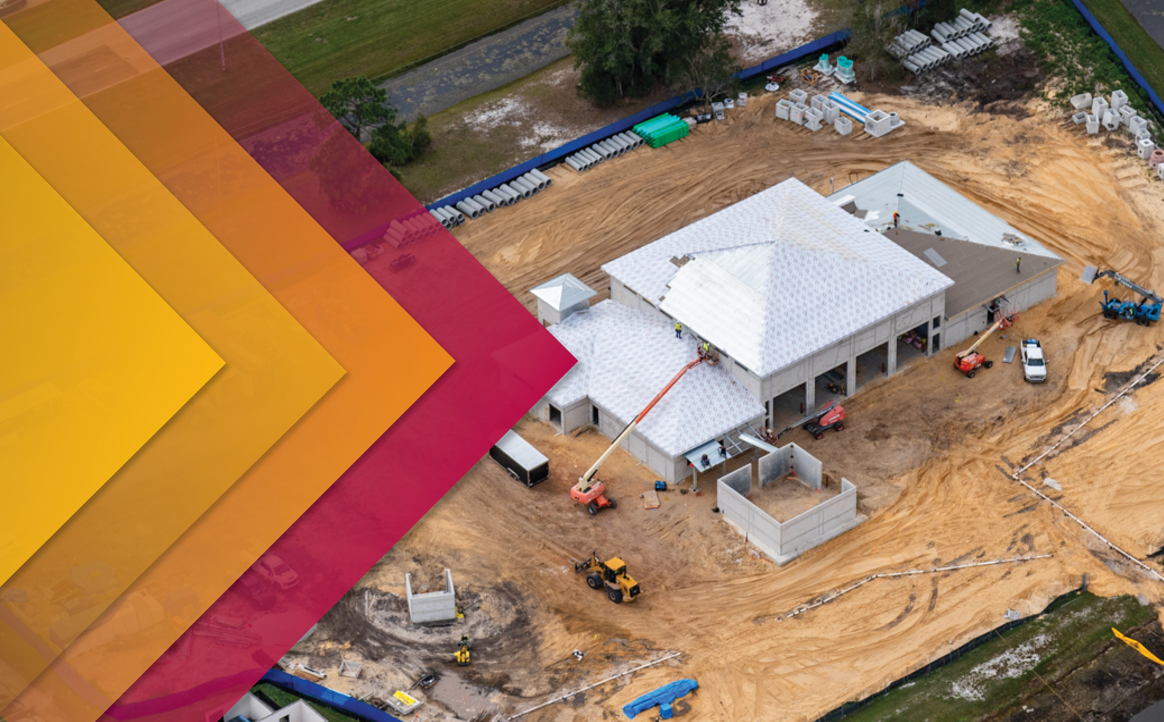 Aerial view of ground breaking for a new fire station