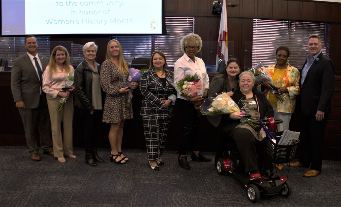 2023 Woman Warrior Award winners with County Commissioners