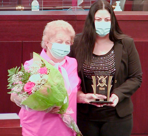 Eleanor Salvucci, Community Volunteer presented with Woman Warrior award by Dist 1 Commissioner Choudhry